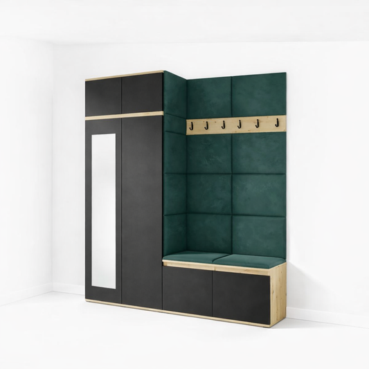 PK Emi 19 Hallway Wardrobe Artisan Oak / Black  - Upholstered Panels in Various Colours