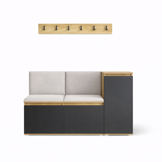 PK Emi 25 Hallway Wardrobe  Aristan Oak/Black - Upholstered Panels in Various Colours