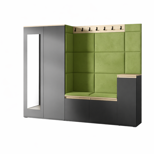 PK Emi 27 Hallway Wardrobe Aristan Oak/Black  - Upholstered Panels in Various Colours