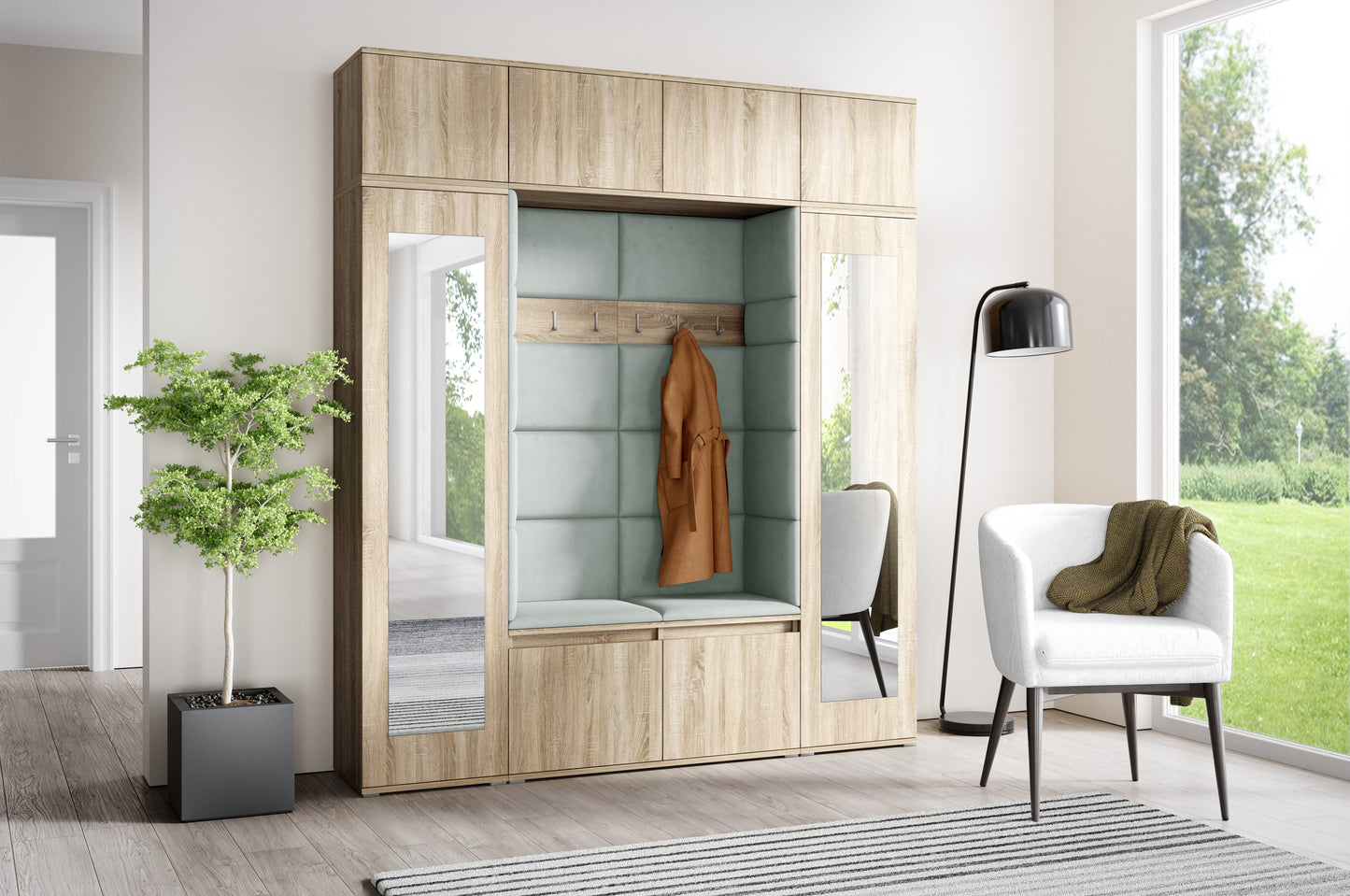 PK Emi 32 Hallway Wardrobe Sonoma Oak- Upholstered Panels in Various Colours