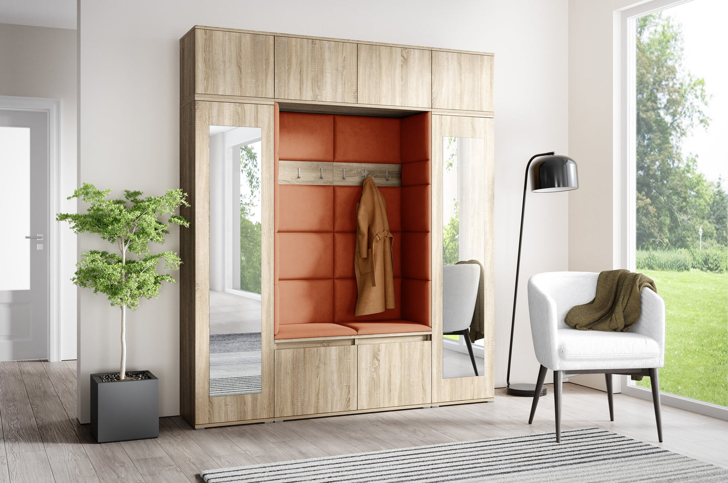PK Emi 32 Hallway Wardrobe Sonoma Oak- Upholstered Panels in Various Colours