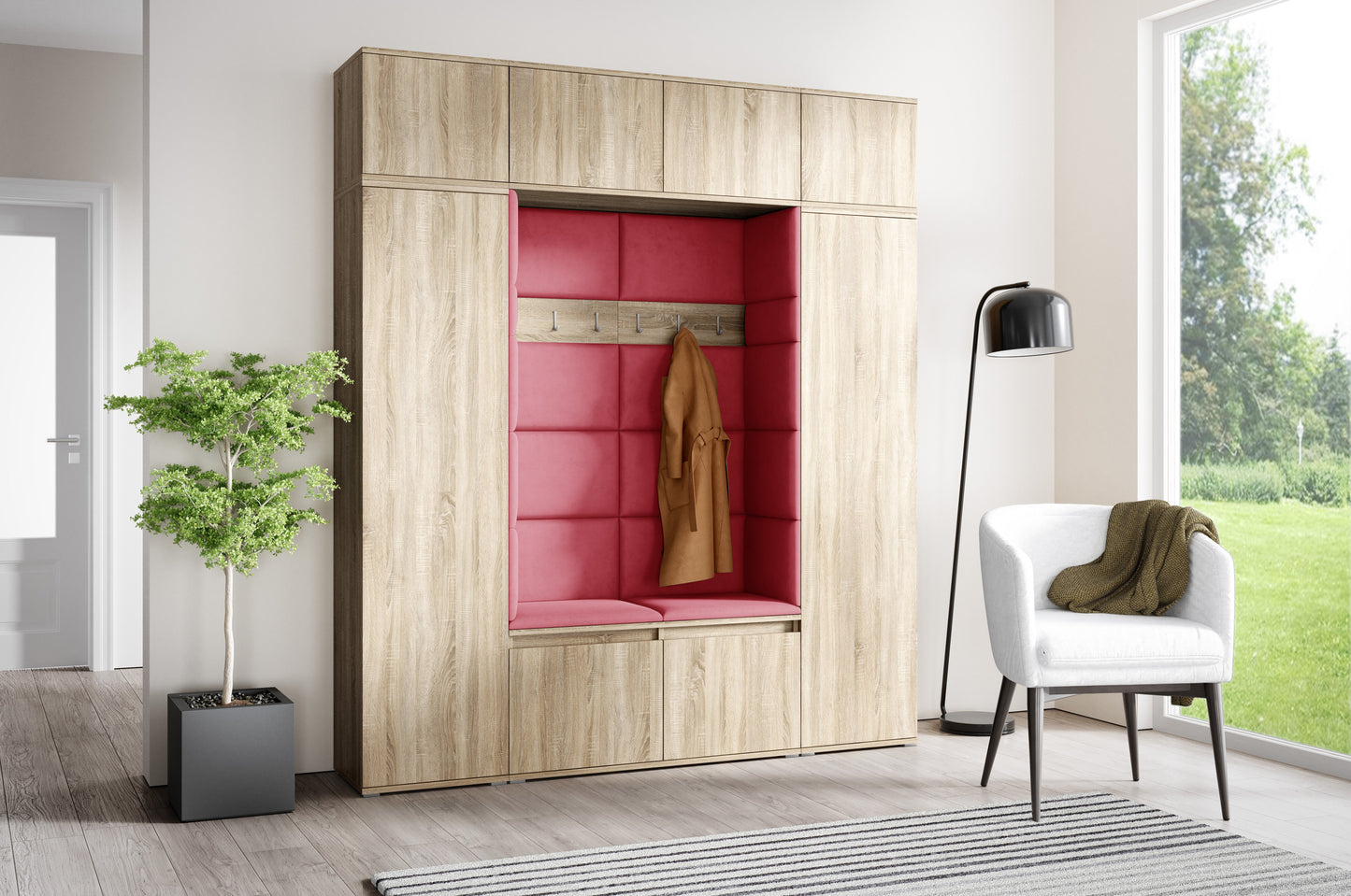 PK Emi 32 Hallway Wardrobe Sonoma Oak- Upholstered Panels in Various Colours