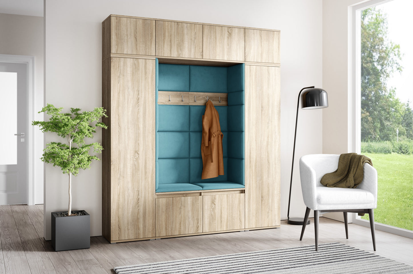 PK Emi 32 Hallway Wardrobe Sonoma Oak- Upholstered Panels in Various Colours