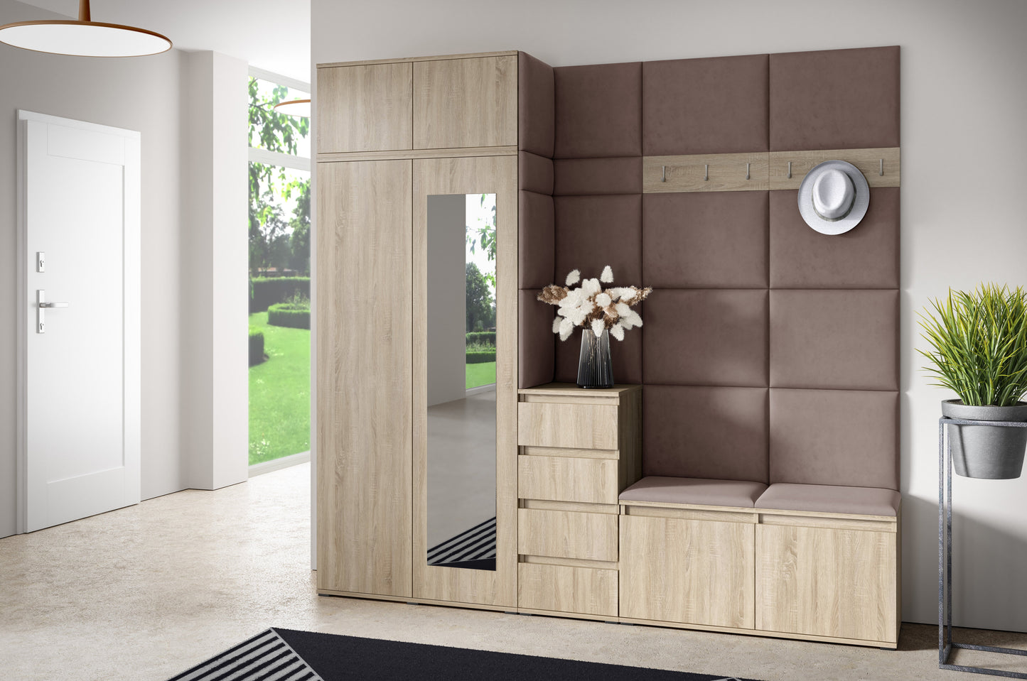 PK Emi 33 Hallway Wardrobe Sonoma Oak - Upholstered Panels in Various Colours