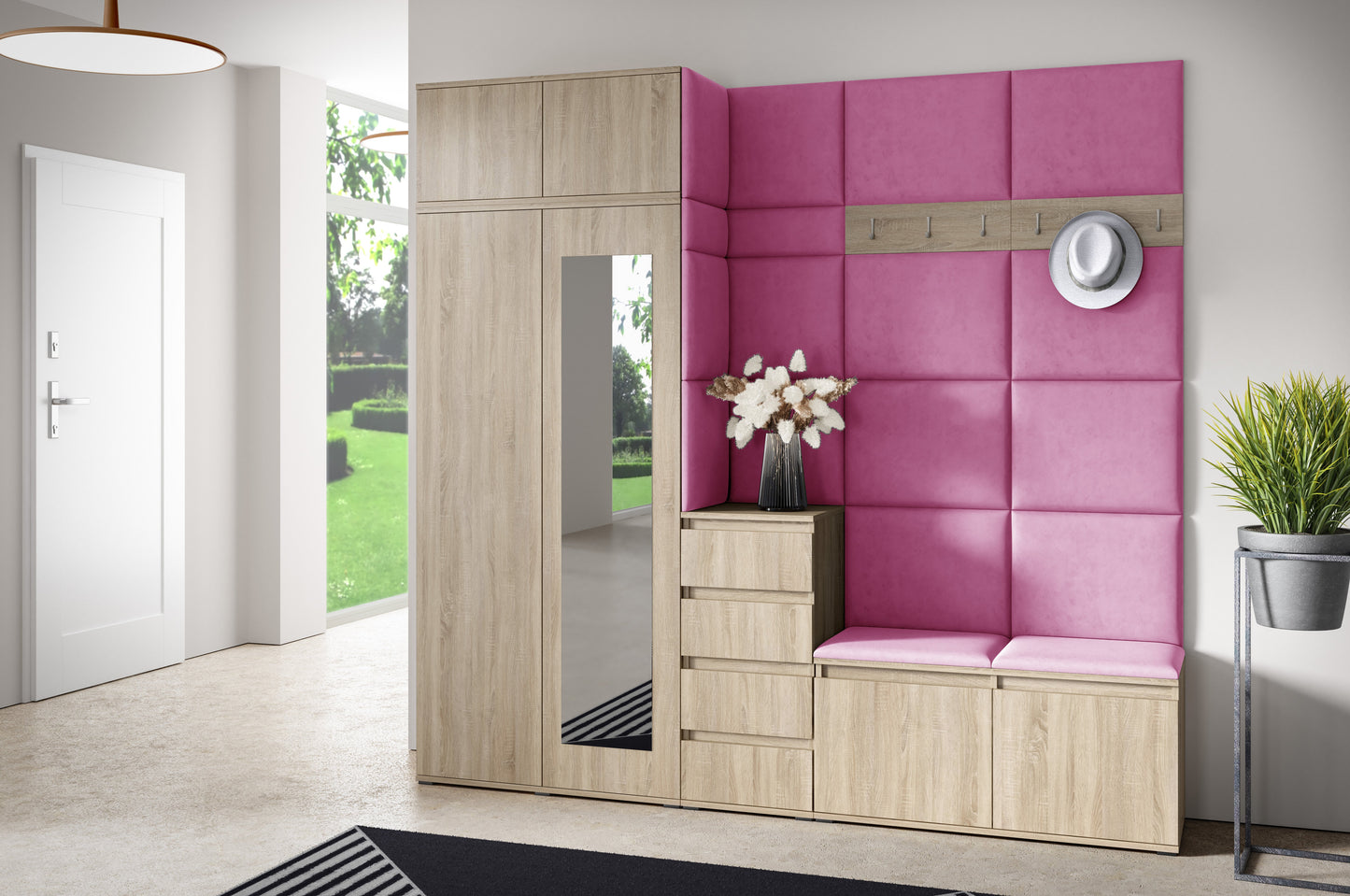 PK Emi 33 Hallway Wardrobe Sonoma Oak - Upholstered Panels in Various Colours