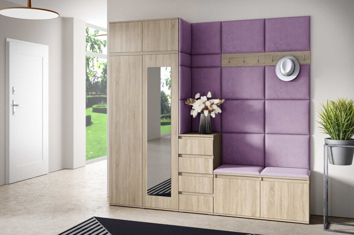 PK Emi 33 Hallway Wardrobe Sonoma Oak - Upholstered Panels in Various Colours