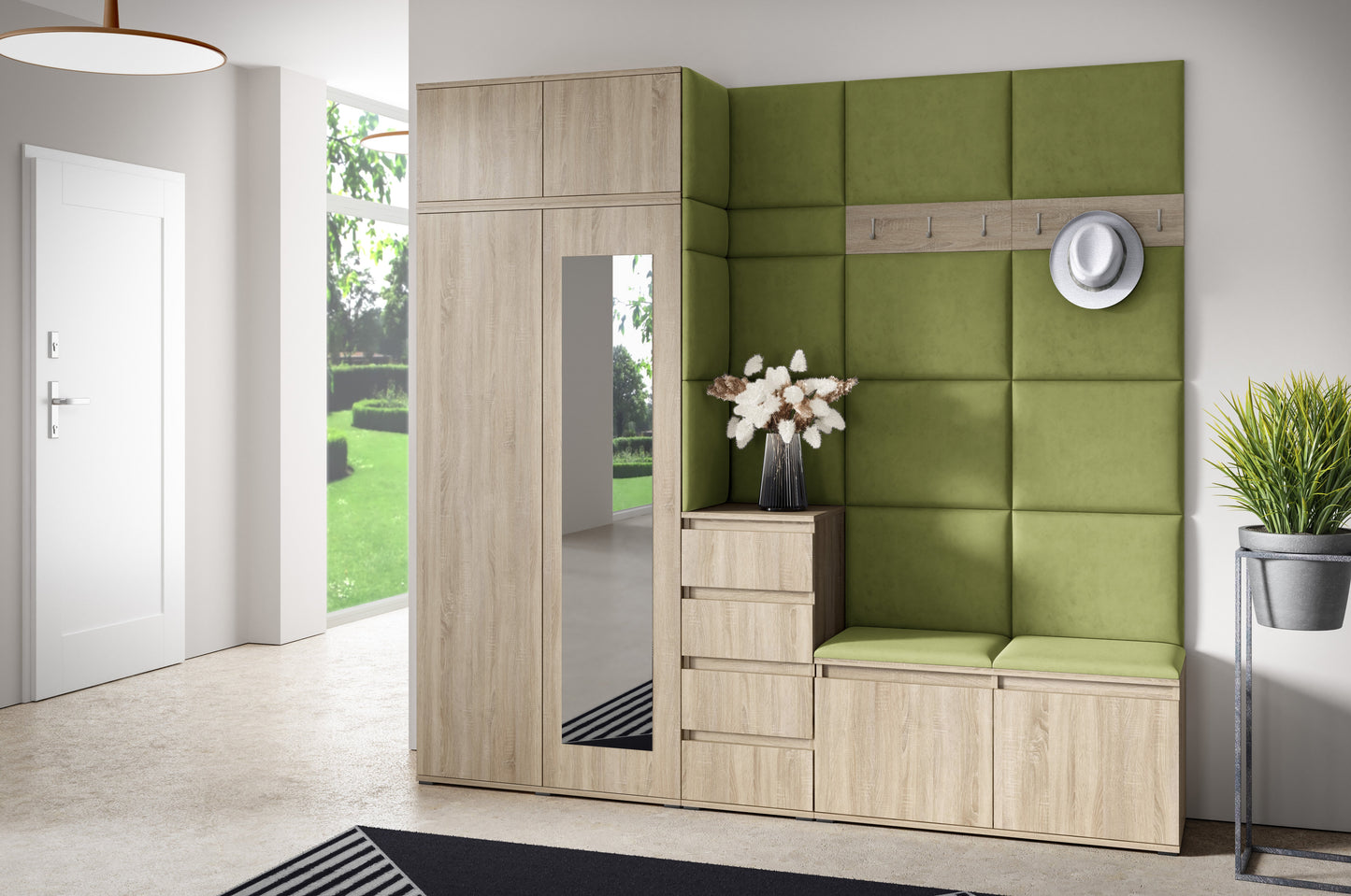 PK Emi 33 Hallway Wardrobe Sonoma Oak - Upholstered Panels in Various Colours