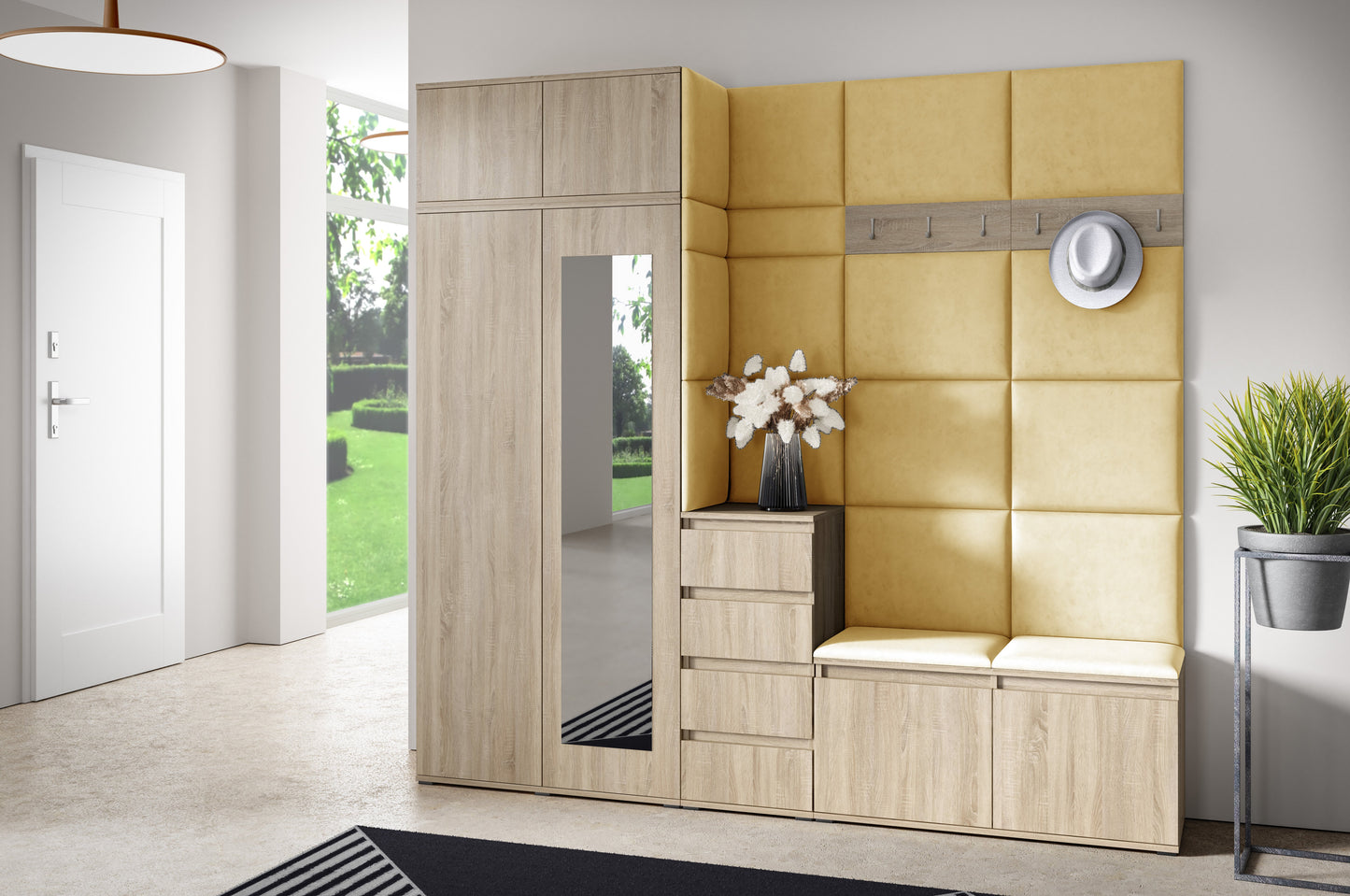 PK Emi 33 Hallway Wardrobe Sonoma Oak - Upholstered Panels in Various Colours