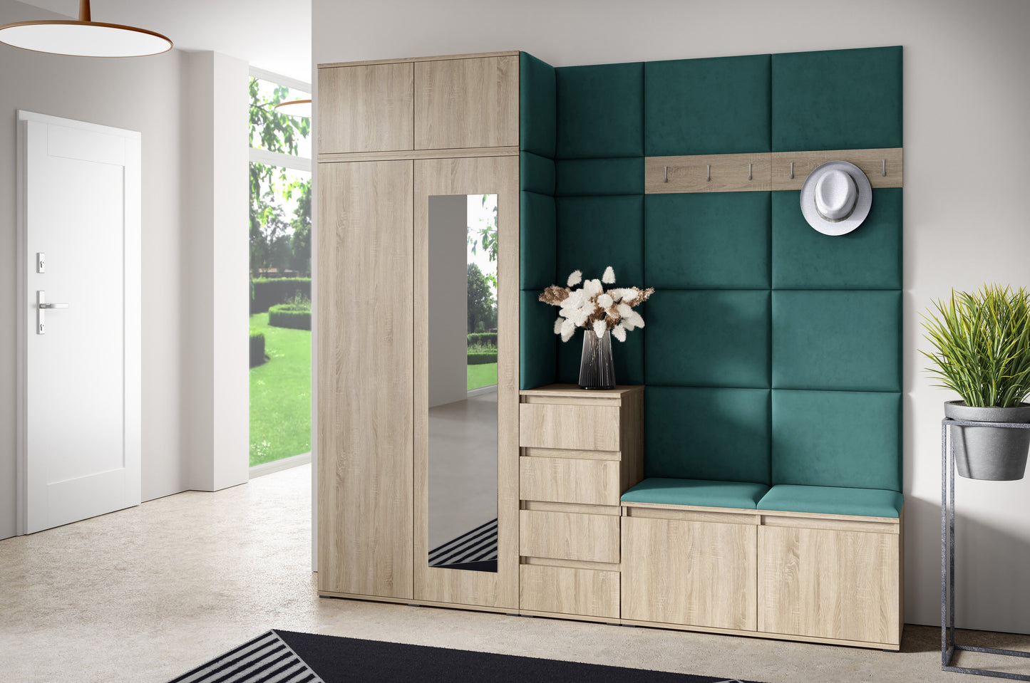 PK Emi 33 Hallway Wardrobe Sonoma Oak - Upholstered Panels in Various Colours