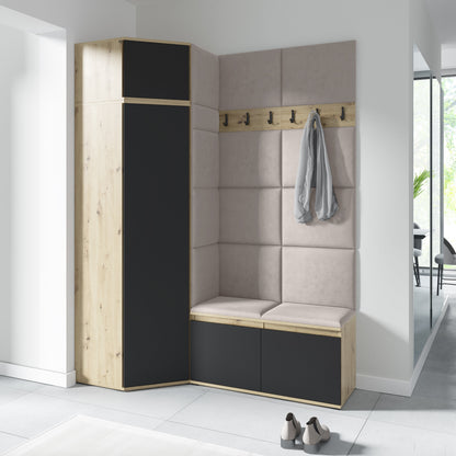 PK Emi 37 Hallway Wardrobe Aristan Oak\Black- Upholstered Panels in Various Colours