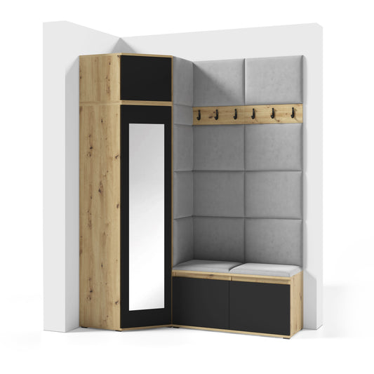 PK Emi 37 Hallway Wardrobe Aristan Oak\Black- Upholstered Panels in Various Colours