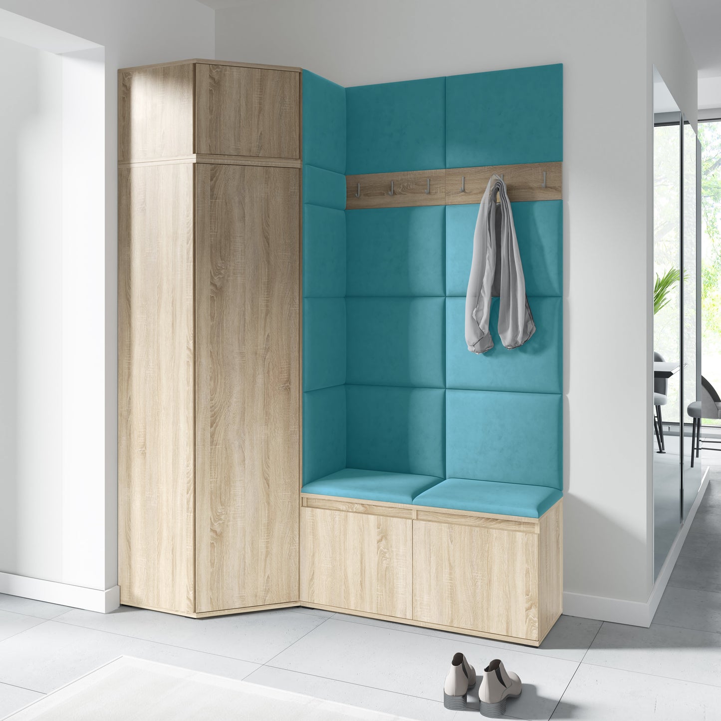 PK Emi 37 Hallway Wardrobe Sonoma Oak- Upholstered Panels in Various Colours