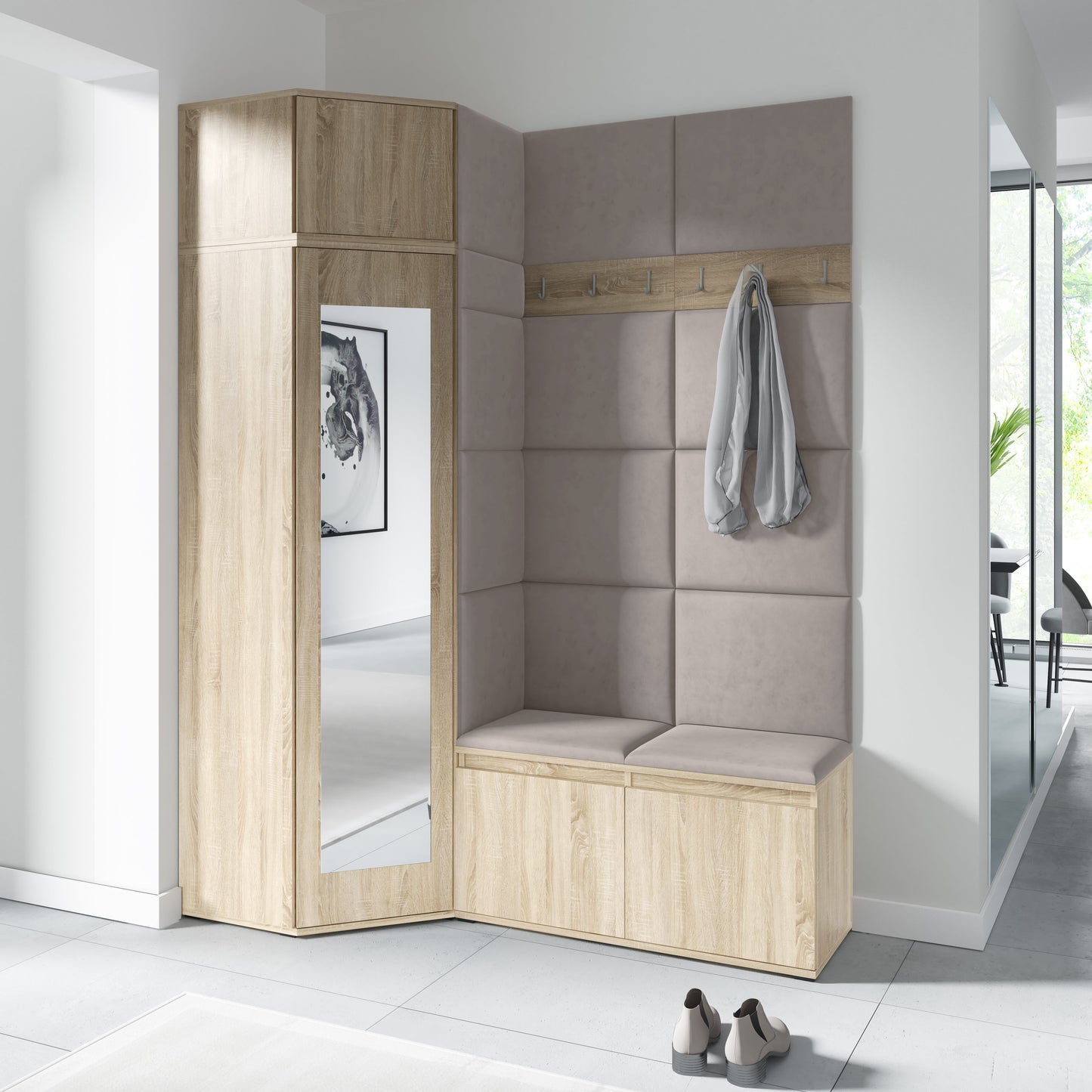 PK Emi 37 Hallway Wardrobe Sonoma Oak- Upholstered Panels in Various Colours