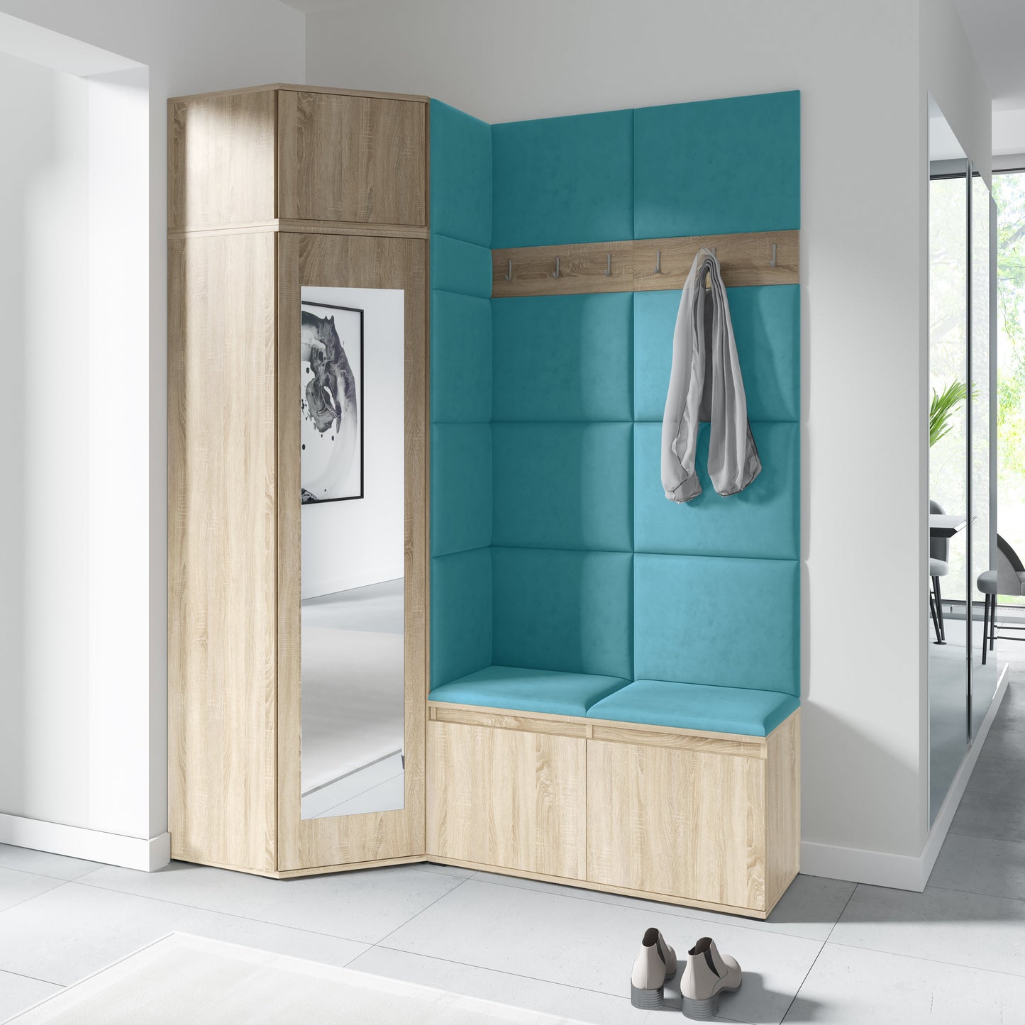 PK Emi 37 Hallway Wardrobe Sonoma Oak- Upholstered Panels in Various Colours