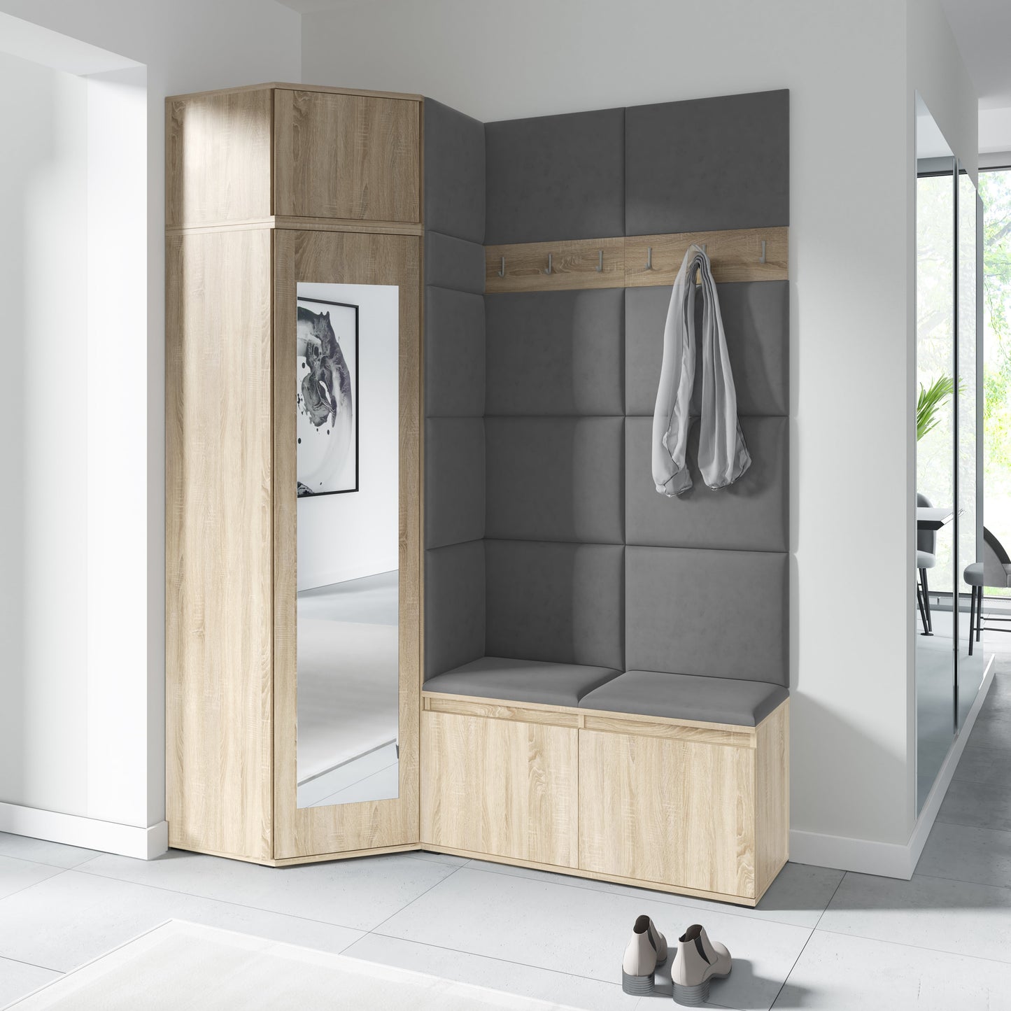 PK Emi 37 Hallway Wardrobe Sonoma Oak- Upholstered Panels in Various Colours