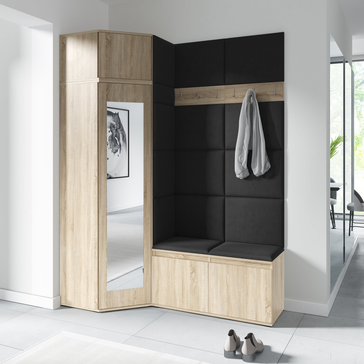 PK Emi 37 Hallway Wardrobe Sonoma Oak- Upholstered Panels in Various Colours