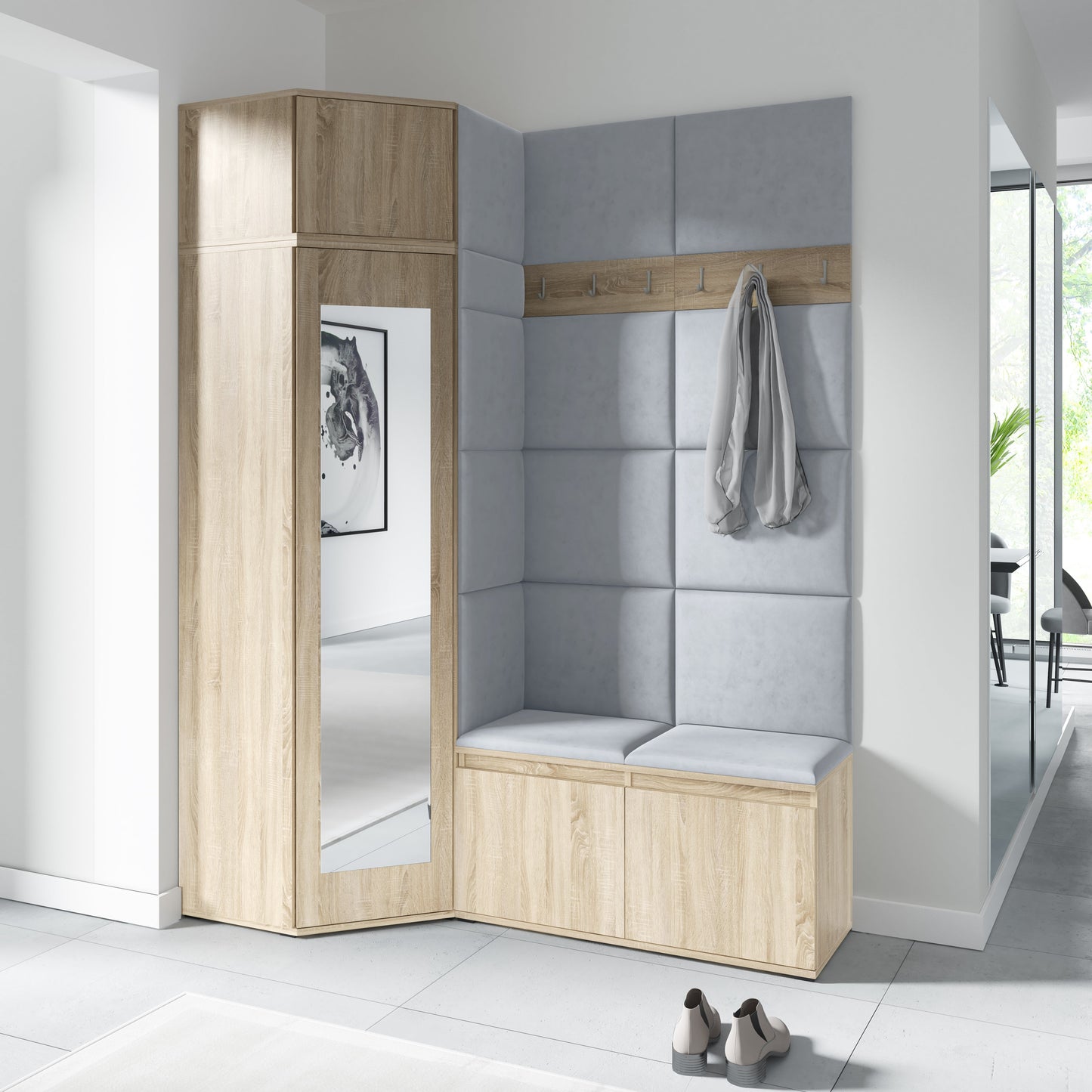 PK Emi 37 Hallway Wardrobe Sonoma Oak- Upholstered Panels in Various Colours