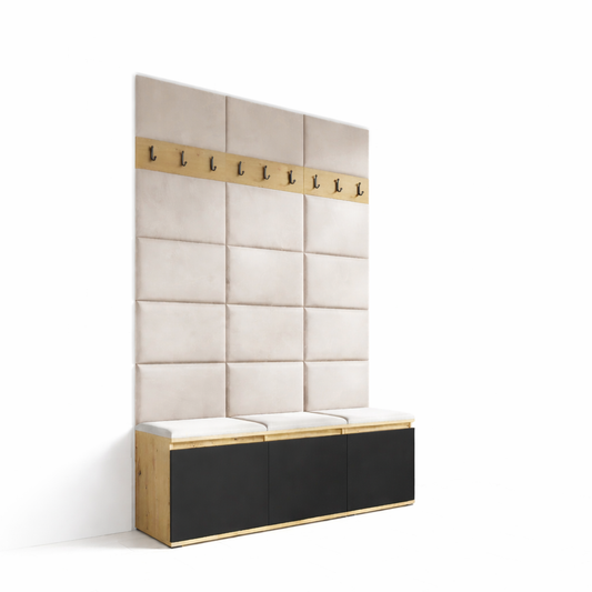 PK Emi 6 Hallway Wardrobe Artisan Oak / Black - Upholstered Panels in Various Colours