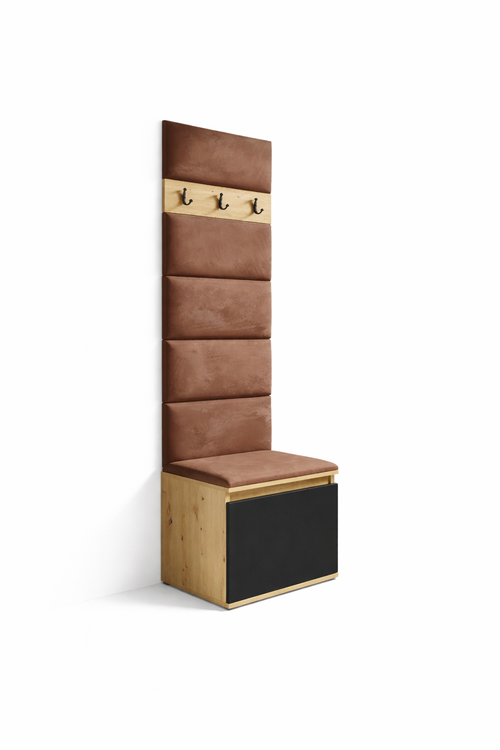 PK Emi 7 Hallway Wardrobe Artisan Oak / Black - Upholstered Panels in Various Colours