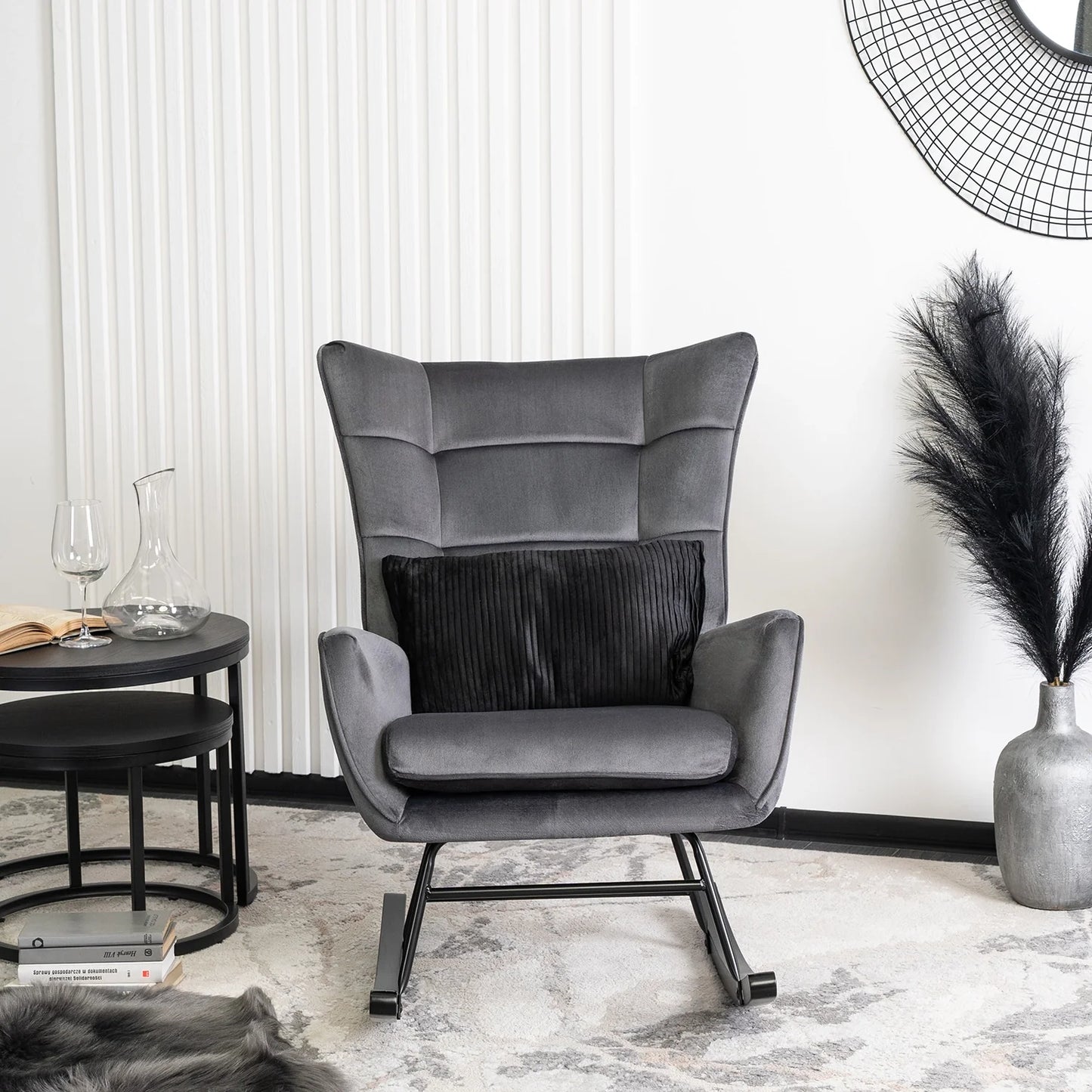 Elite JACKSON Grey Velvet Rocking Chair