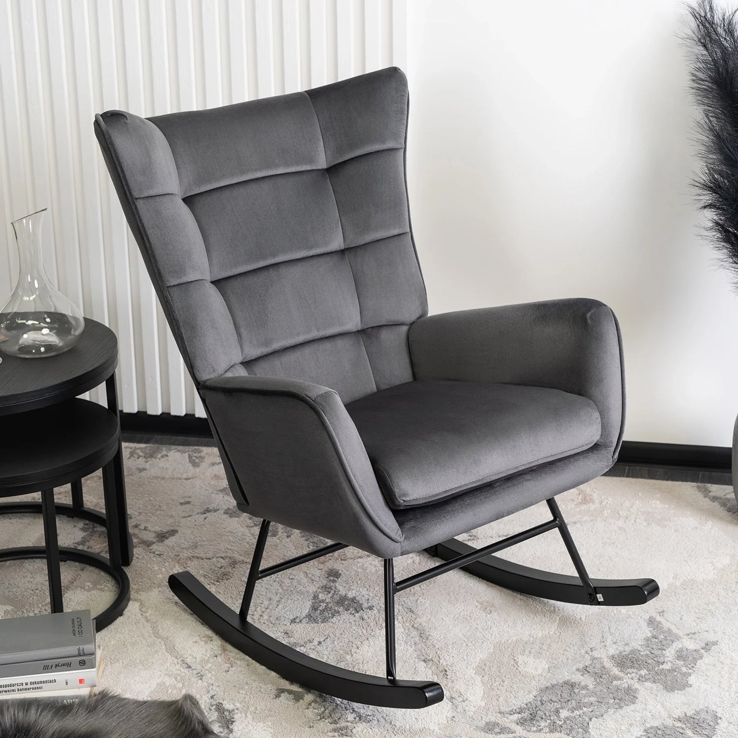 Elite JACKSON Grey Velvet Rocking Chair