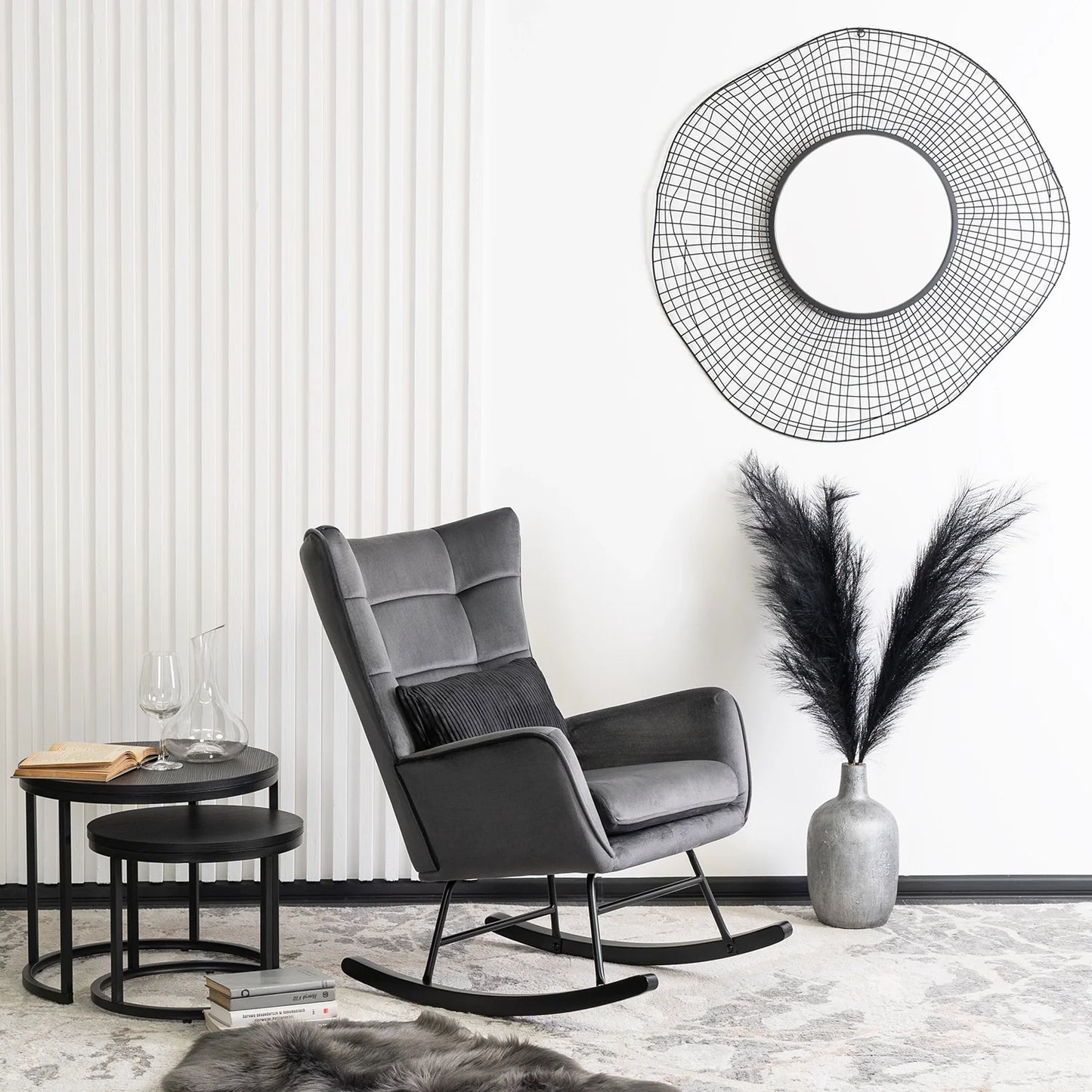 Elite JACKSON Grey Velvet Rocking Chair