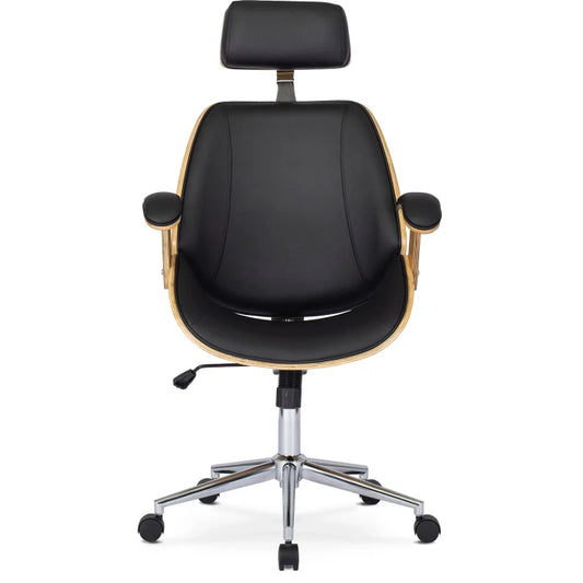 Elite FABIAN Tufted Executive Chair with Bentwood Frame – Golden Oak / Black Eco-Leather Loft Style