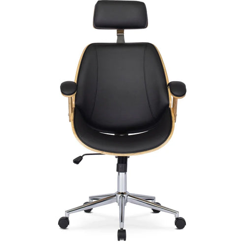 Elite FABIAN Tufted Executive Chair with Bentwood Frame – Golden Oak / Black Eco-Leather Loft Style