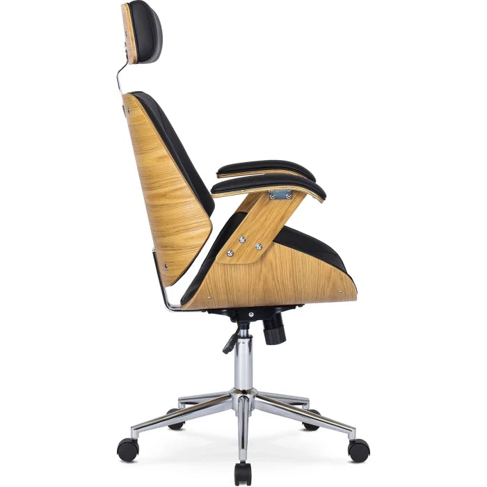 Elite FABIAN Tufted Executive Chair with Bentwood Frame – Golden Oak / Black Eco-Leather Loft Style