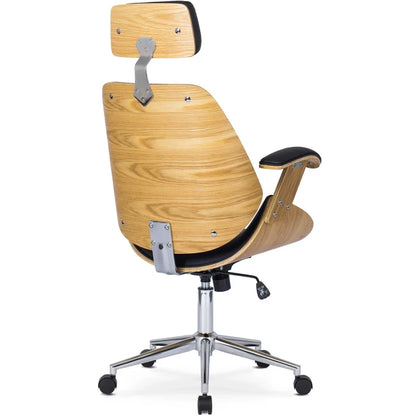 Elite FABIAN Tufted Executive Chair with Bentwood Frame – Golden Oak / Black Eco-Leather Loft Style