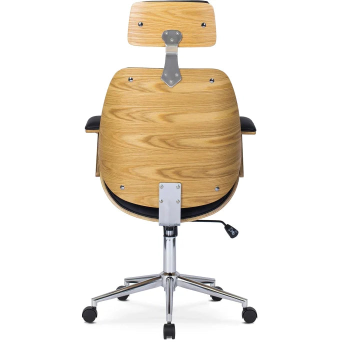 Elite FABIAN Tufted Executive Chair with Bentwood Frame – Golden Oak / Black Eco-Leather Loft Style