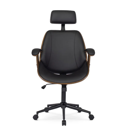 Elite FABIAN Tufted Executive Chair with Bentwood Frame – Walnut / Black Faux Leather Loft Style