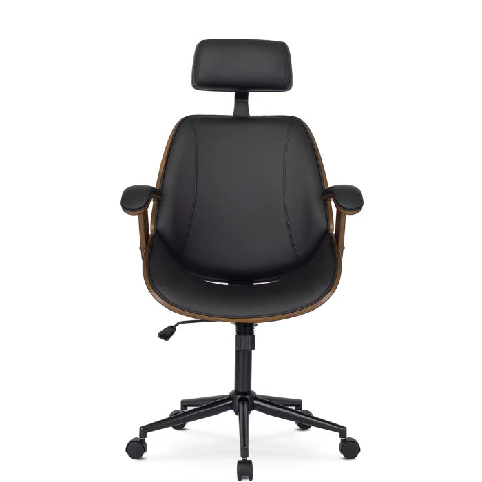 Elite FABIAN Tufted Executive Chair with Bentwood Frame – Walnut / Black Faux Leather Loft Style