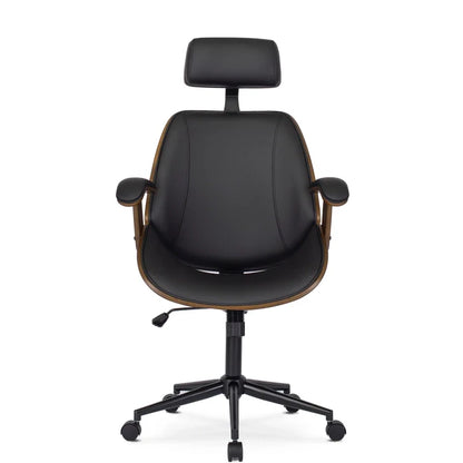 Elite FABIAN Tufted Executive Chair with Bentwood Frame – Walnut / Black Faux Leather Loft Style