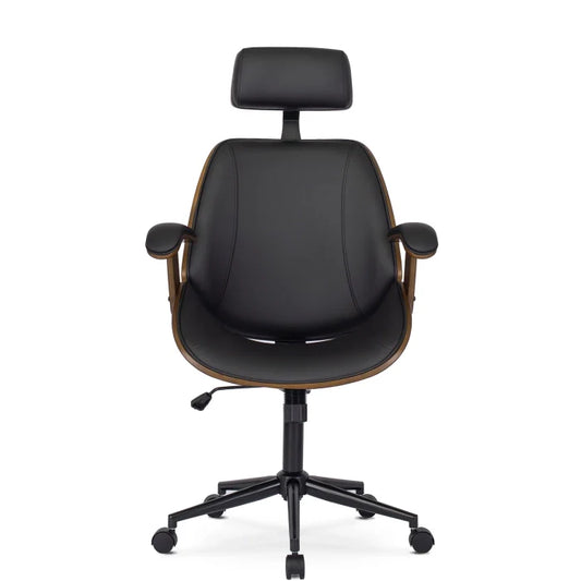 Elite FABIAN Tufted Executive Chair with Bentwood Frame – Walnut / Black Faux Leather Loft Style