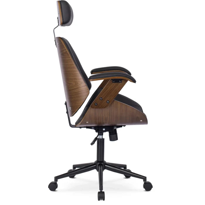 Elite FABIAN Tufted Executive Chair with Bentwood Frame – Walnut / Black Faux Leather Loft Style