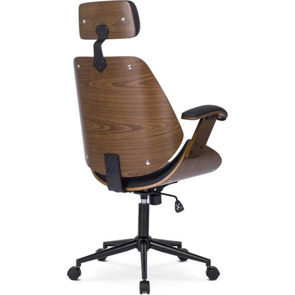 Elite FABIAN Tufted Executive Chair with Bentwood Frame – Walnut / Black Faux Leather Loft Style