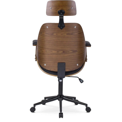 Elite FABIAN Tufted Executive Chair with Bentwood Frame – Walnut / Black Faux Leather Loft Style