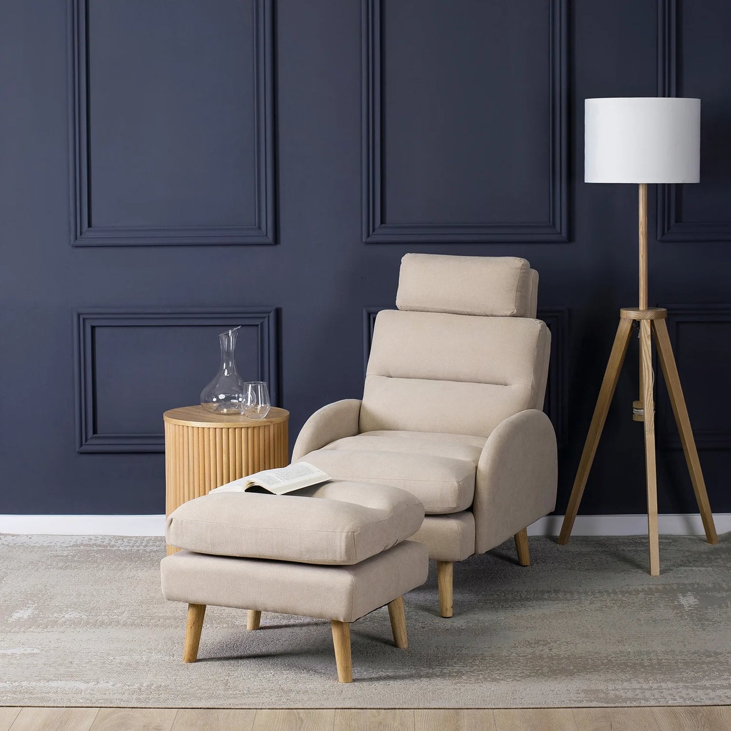 Elite HENRY Beige Recliner Armchair with Footrest