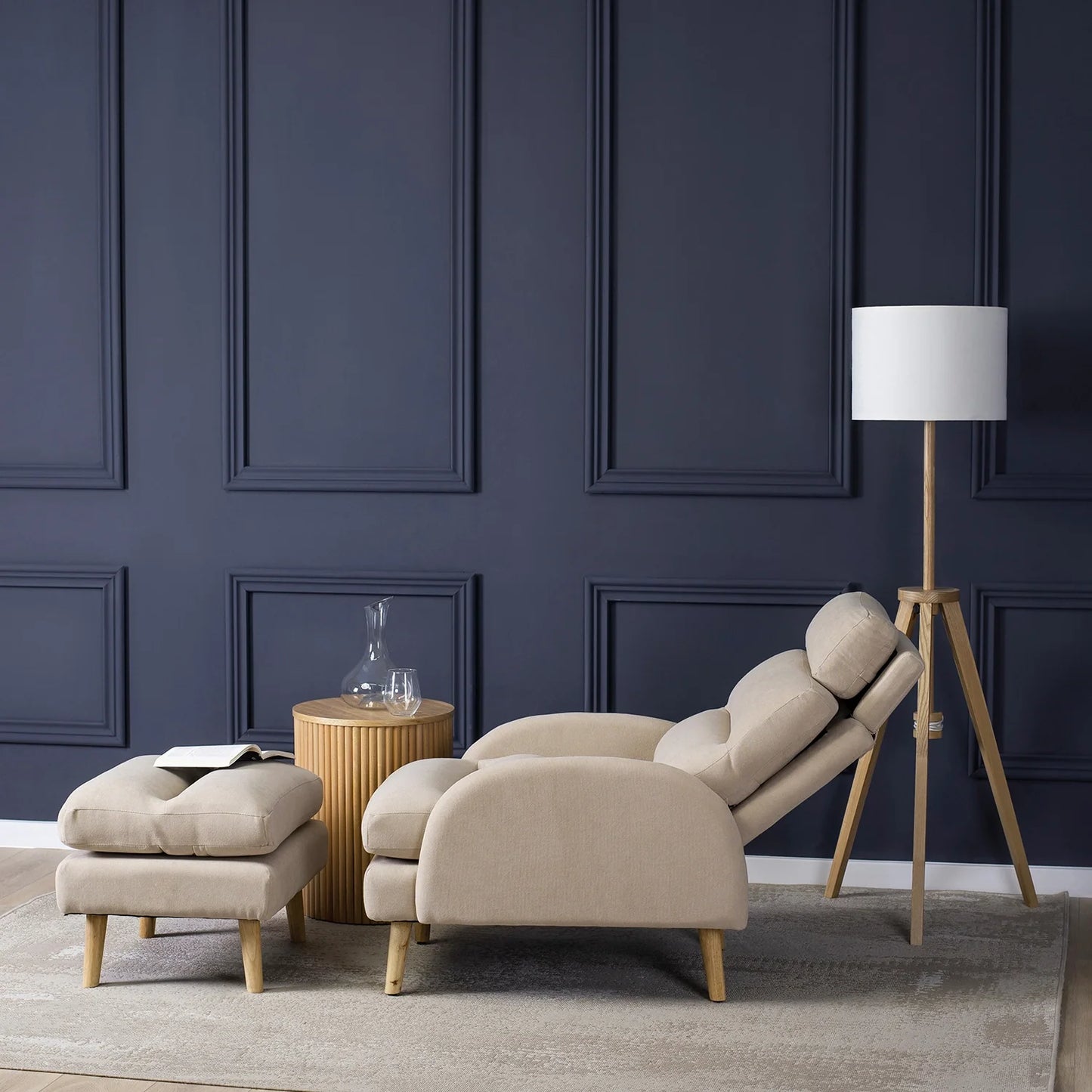 Elite HENRY Beige Recliner Armchair with Footrest