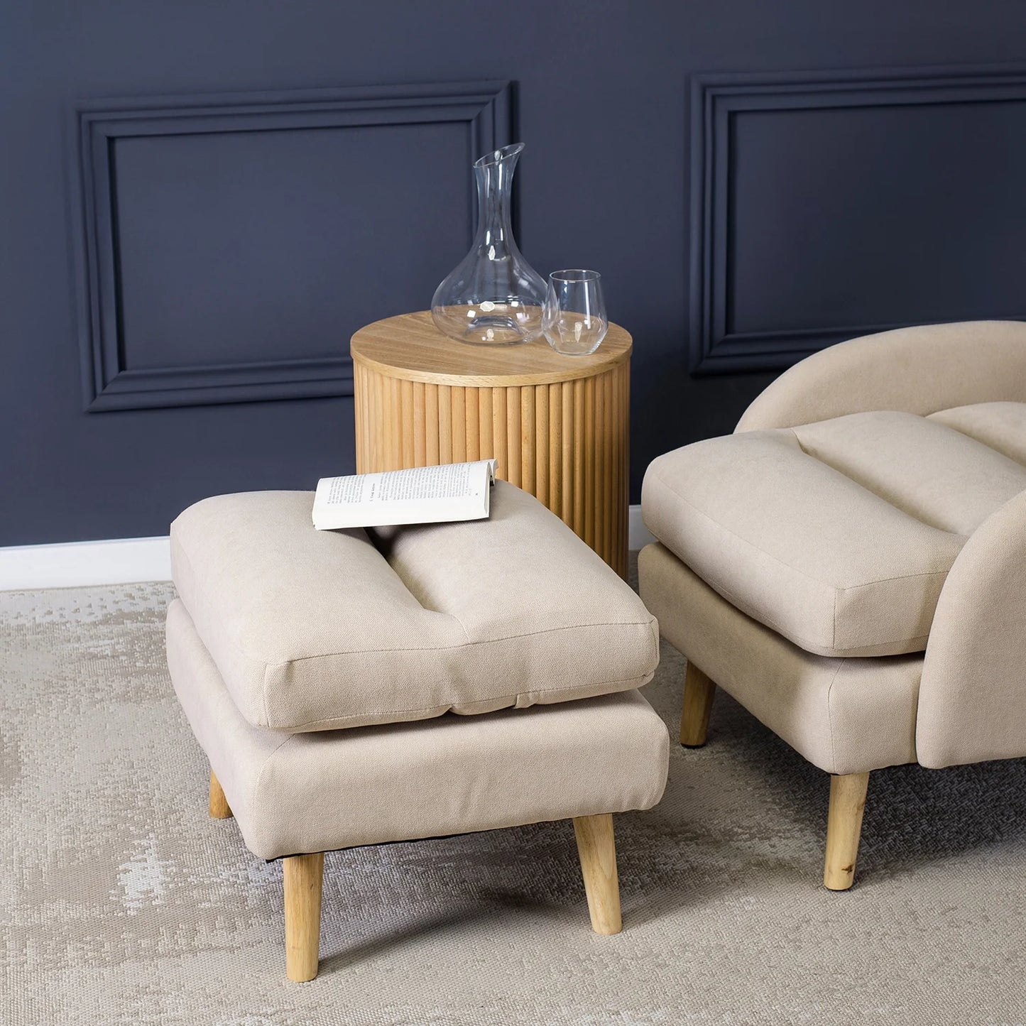 Elite HENRY Beige Recliner Armchair with Footrest