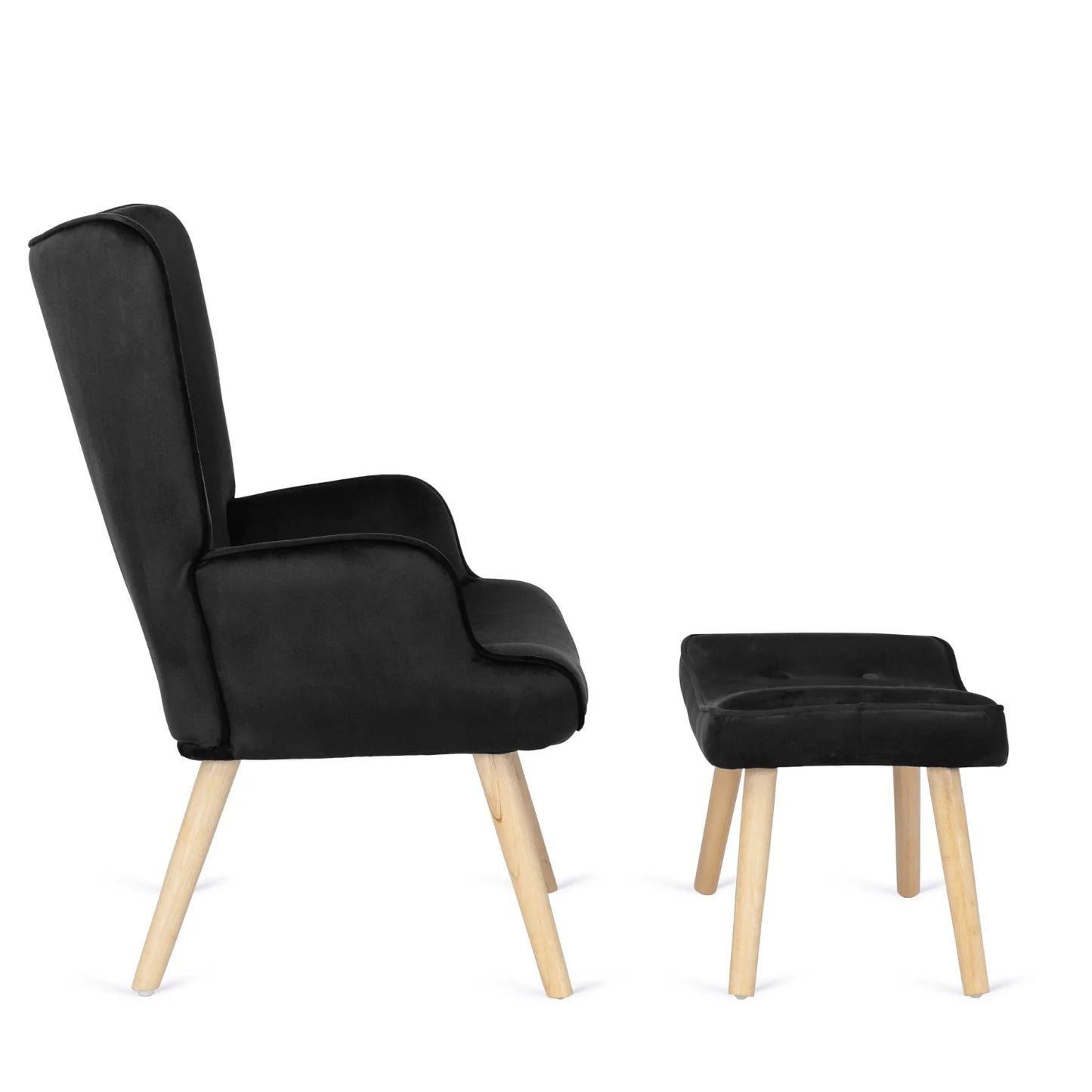 Elite LOZANO Black Velvet Armchair with Footstool