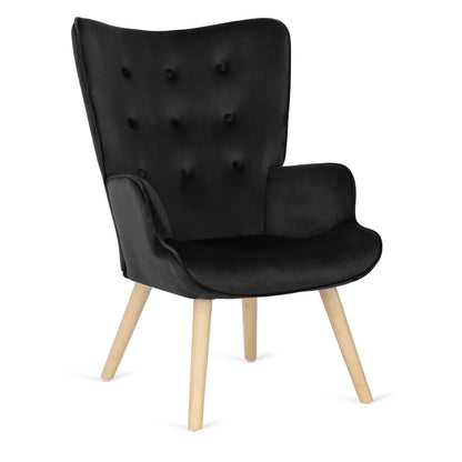 Elite LOZANO Black Velvet Armchair with Footstool