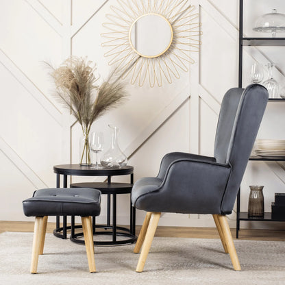 Elite LOZANO Grey Velvet Armchair with Footstool