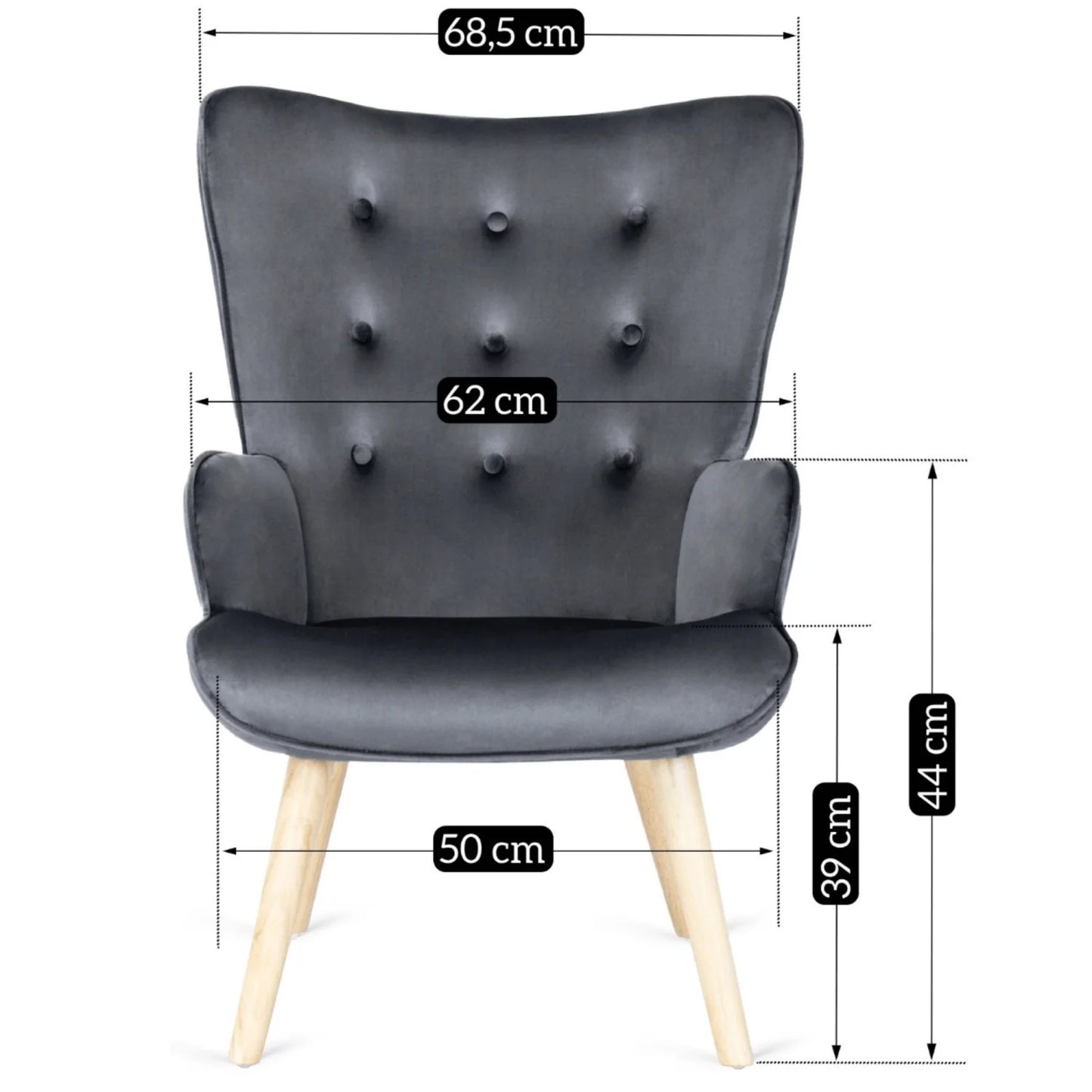 Elite LOZANO Grey Velvet Armchair with Footstool