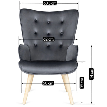 Elite LOZANO Grey Velvet Armchair with Footstool