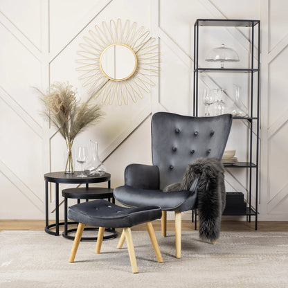 Elite LOZANO Grey Velvet Armchair with Footstool