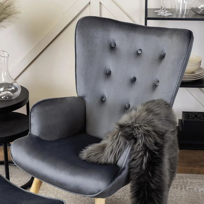 Elite LOZANO Grey Velvet Armchair with Footstool