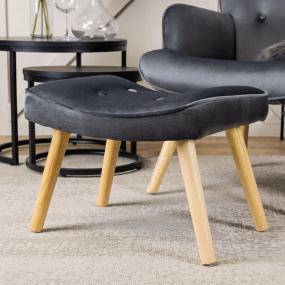 Elite LOZANO Grey Velvet Armchair with Footstool