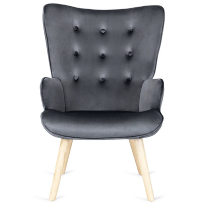 Elite LOZANO Grey Velvet Armchair with Footstool
